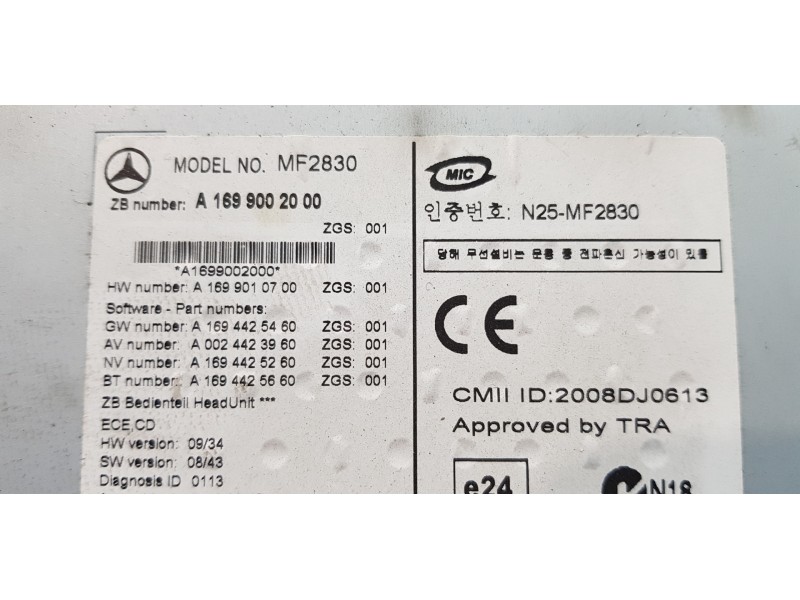 Recambio de sistema audio / radio cd para mercedes clase b (w245) 180 cdi (245.207) referencia OEM IAM A1699002000  