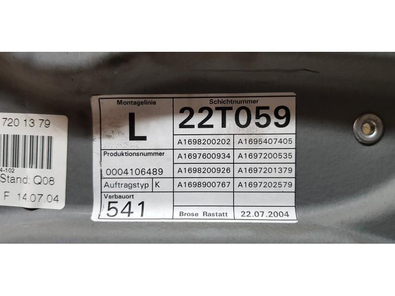 Recambio de elevalunas delantero izquierdo para mercedes clase a (w169) a 170 (169.032) referencia OEM IAM A1697201379  