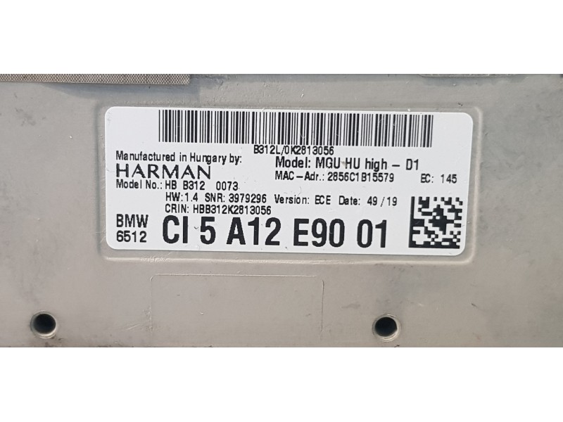 Recambio de sistema audio / radio cd para bmw serie x3 (g01) xdrive20d referencia OEM IAM 6512CI5A12E9001 6512CI5A12E90 