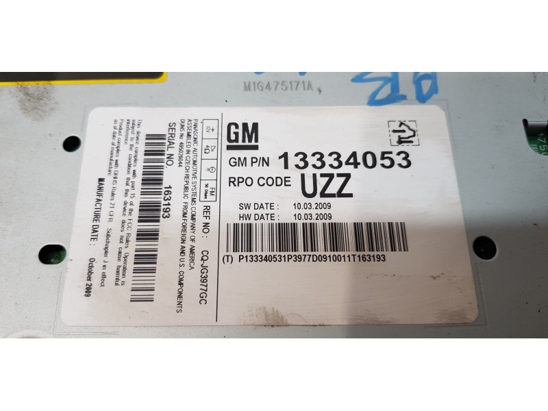 Recambio de sistema audio / radio cd para opel astra j lim. cosmo referencia OEM IAM 13334053   Recambio de sistema audio / radio cd para opel astra j lim. cosmo referencia OEM IAM 13334053
