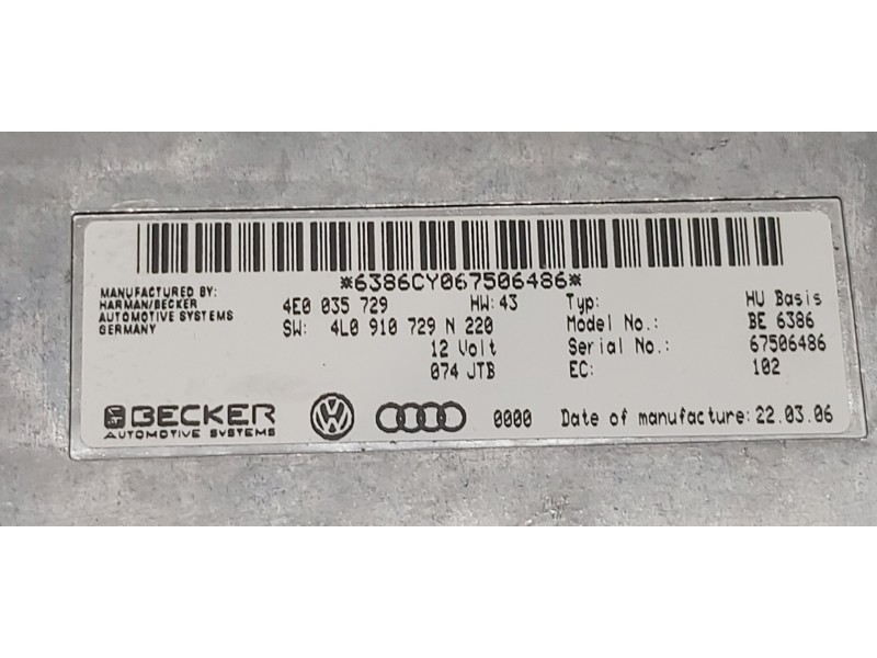 Recambio de modulo electronico para audi q7 (4l) 3.0 tdi referencia OEM IAM 4L0910729N 4E0035729 4L0910729NX