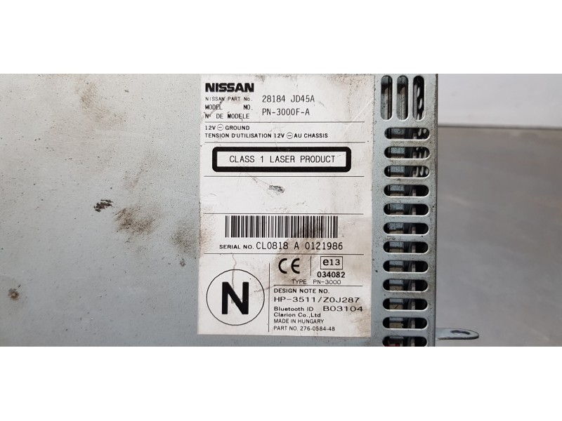 Recambio de sistema audio / radio cd para nissan qashqai+2 (jj10) visia referencia OEM IAM 28184JD45A  