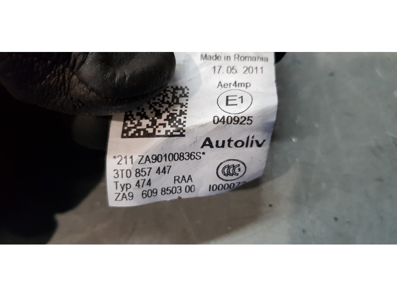 Recambio de cinturon seguridad trasero derecho para skoda superb combi (3t5) ambition referencia OEM IAM 3T0857447   Recambio de cinturon seguridad trasero derecho para skoda superb combi (3t5) ambition referencia OEM IAM 3T0857447