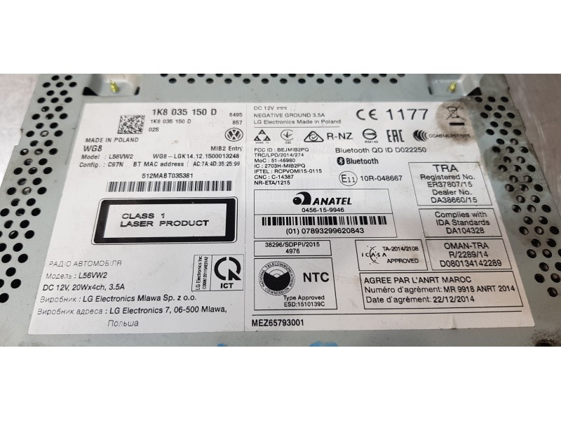 Recambio de sistema audio / radio cd para volkswagen caddy furgón/kombi kombi referencia OEM IAM 1K8035150D  