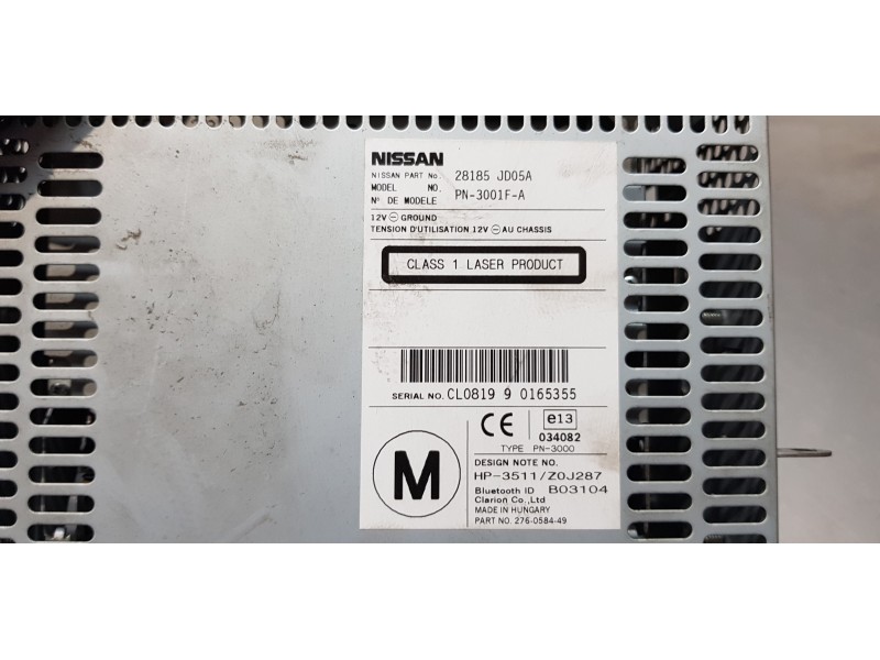 Recambio de sistema audio / radio cd para nissan qashqai (j10) visia referencia OEM IAM 28185JD05A  