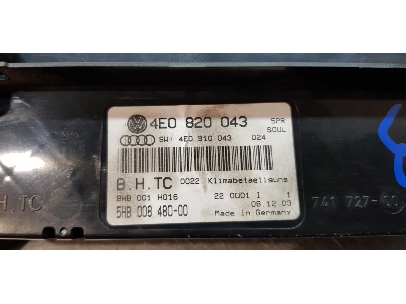Recambio de mando climatizador para audi a8 (4e2) 3.7 quattro referencia OEM IAM 4E0820043F5PR  