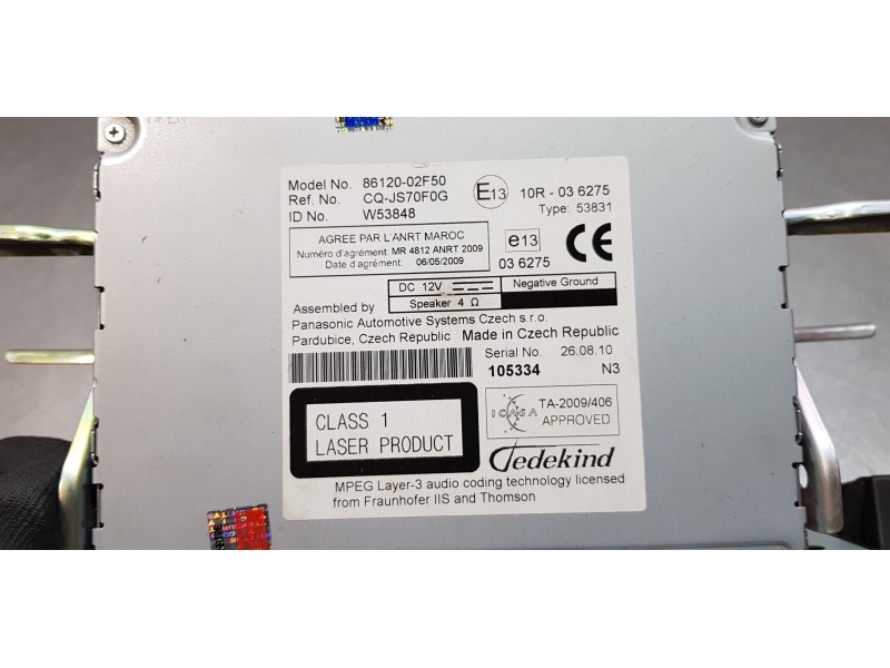 Recambio de sistema audio / radio cd para toyota auris hybrid active referencia OEM IAM 8612002F50  