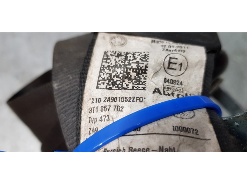 Recambio de cinturon seguridad delantero derecho para skoda superb combi (3t5) comfort referencia OEM IAM 3T1857702  