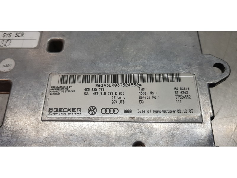 Recambio de modulo electronico para audi a8 (4e2) 3.7 quattro referencia OEM IAM 4E0910729E  