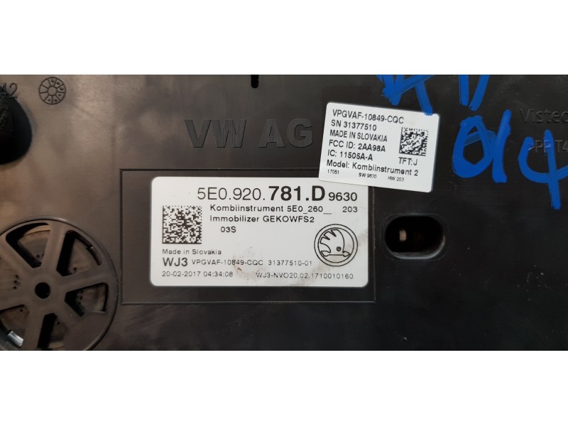 Recambio de cuadro instrumentos para skoda octavia lim. (5e3) active referencia OEM IAM 5E0920781D   Recambio de cuadro instrumentos para skoda octavia lim. (5e3) active referencia OEM IAM 5E0920781D