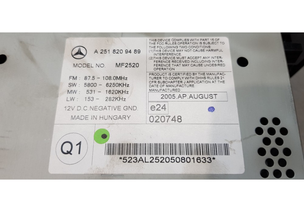 Recambio de sistema audio / radio cd para mercedes clase r (w251) 320 cdi (251.022) referencia OEM IAM A2518209489  