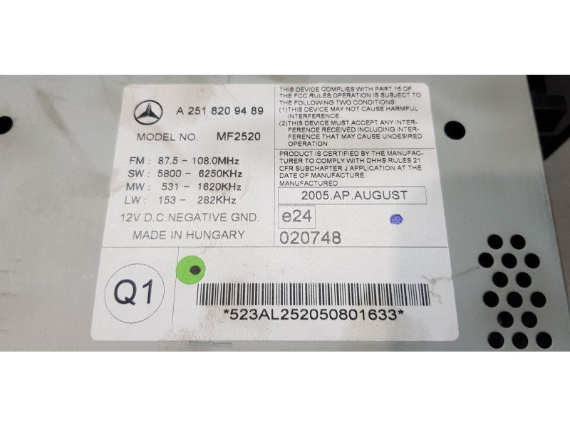 Recambio de sistema audio / radio cd para mercedes clase r (w251) 320 cdi (251.022) referencia OEM IAM A2518209489  