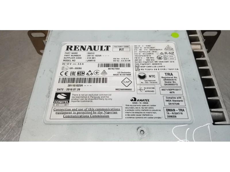 Recambio de sistema audio / radio cd para renault scenic iv grand zen referencia OEM IAM 281151025R  