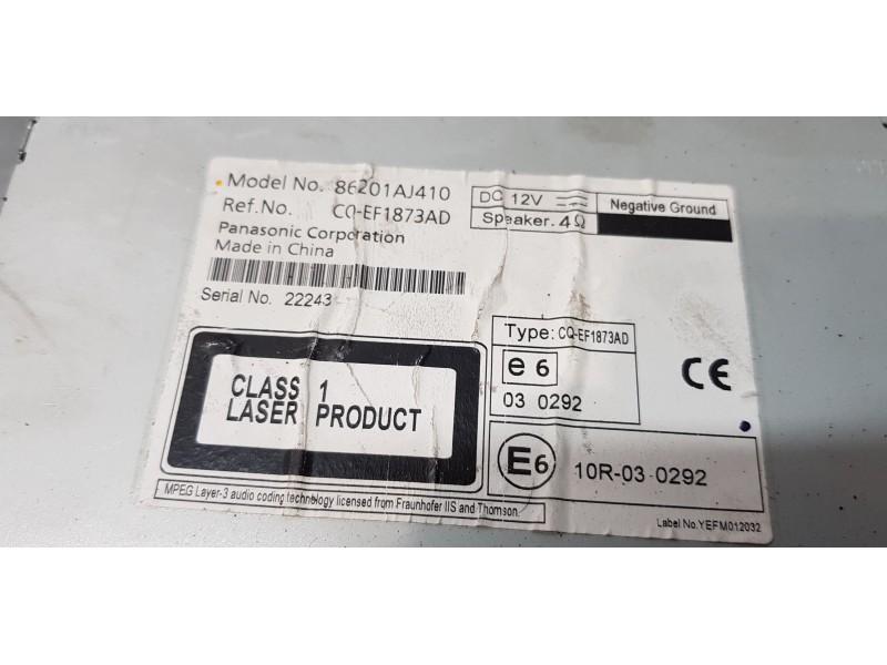 Recambio de sistema audio / radio cd para subaru legacy kombi/outback b14 premium referencia OEM IAM 86201AJ410   Recambio de sistema audio / radio cd para subaru legacy kombi/outback b14 premium referencia OEM IAM 86201AJ410