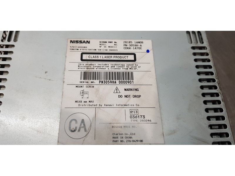 Recambio de sistema audio / radio cd para nissan murano (z51) básico referencia OEM IAM 281851AN0B  