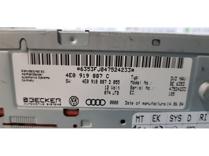 Recambio de sistema navegacion gps para audi a6 berlina (4f2) 3.2 fsi referencia OEM IAM 4E0919887C   Recambio de sistema navegacion gps para audi a6 berlina (4f2) 3.2 fsi referencia OEM IAM 4E0919887C