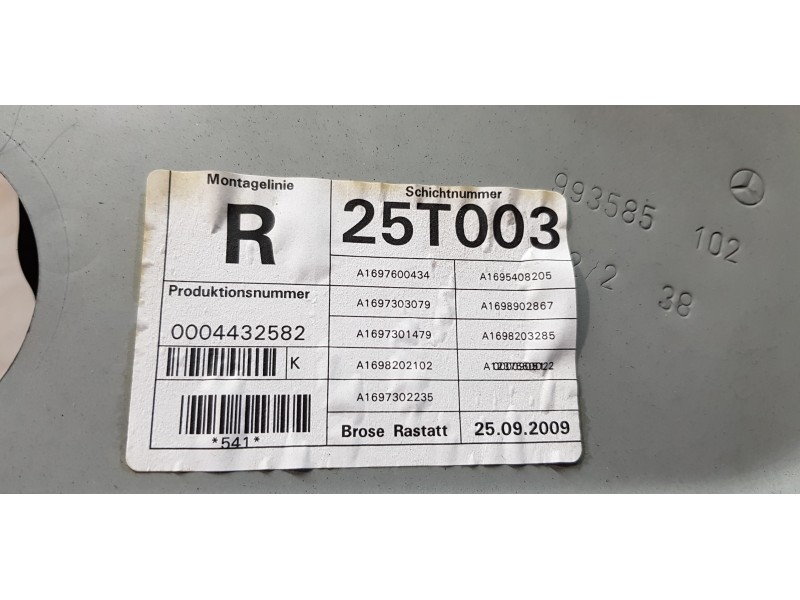 Recambio de elevalunas trasero derecho para mercedes clase a (w169) a 180 cdi (169.007) referencia OEM IAM A1697301479  