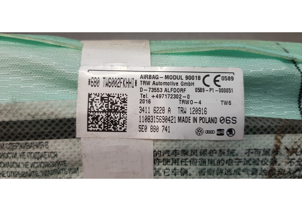 Recambio de airbag cortina delantero izquierdo para skoda octavia combi (5e5) ambition referencia OEM IAM 5E0880741   Recambio de airbag cortina delantero izquierdo para skoda octavia combi (5e5) ambition referencia OEM IAM 5E0880741