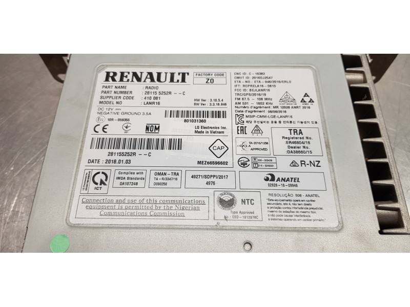 Recambio de sistema audio / radio cd para renault scenic iv grand limited referencia OEM IAM 281155252R  