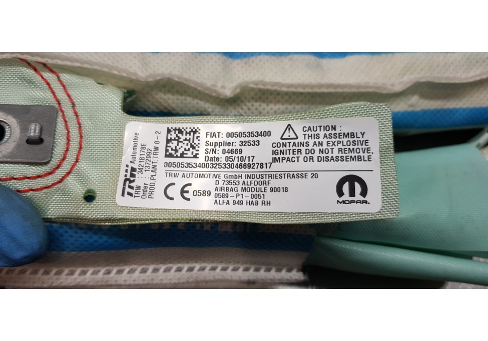 Recambio de airbag cortina delantero derecho para alfa romeo stelvio (630) basis q4 referencia OEM IAM 50535340 00505353400 