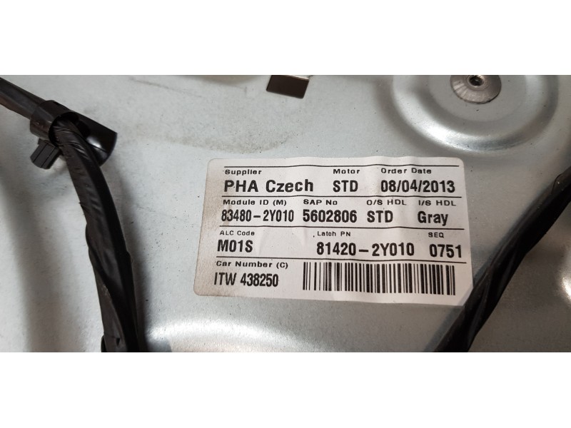 Recambio de elevalunas trasero derecho para hyundai ix35 style 2wd referencia OEM IAM 834802Y010   Recambio de elevalunas trasero derecho para hyundai ix35 style 2wd referencia OEM IAM 834802Y010