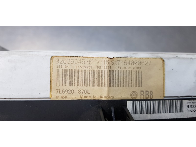 Recambio de cuadro instrumentos para volkswagen touareg (7la) tdi r5 referencia OEM IAM 7L6920870L   Recambio de cuadro instrumentos para volkswagen touareg (7la) tdi r5 referencia OEM IAM 7L6920870L