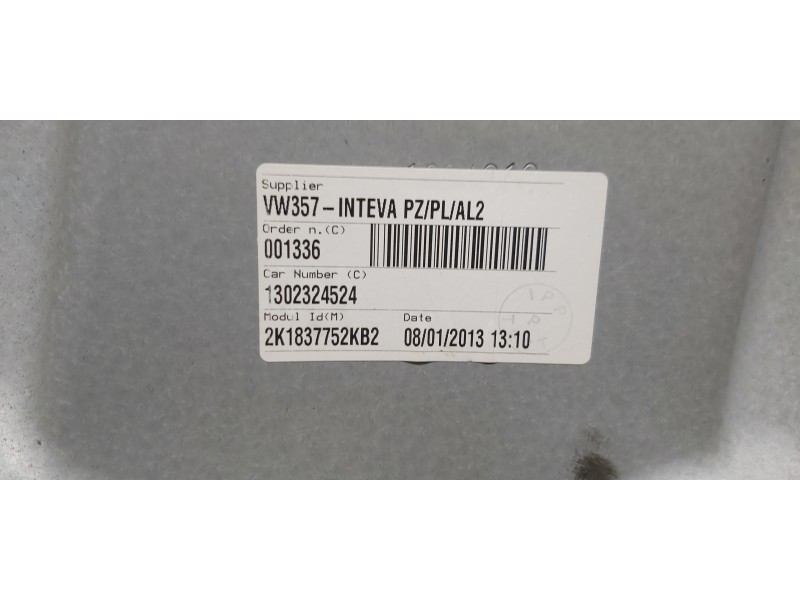 Recambio de elevalunas delantero derecho para volkswagen caddy ka/kb (2c) kombi bluemotion referencia OEM IAM 2K1837730L 2K18377 Recambio de elevalunas delantero derecho para volkswagen caddy ka/kb (2c) kombi bluemotion referencia OEM IAM 2K1837730L 2K18377