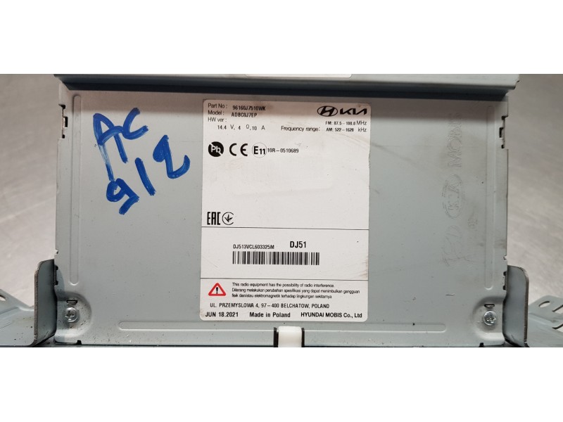 Recambio de pantalla multifuncion para kia ceed sportswagon tech referencia OEM IAM 96160J7510WK  