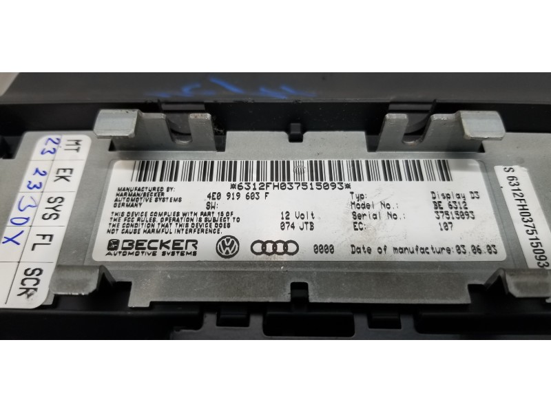 Recambio de pantalla multifuncion para audi a8 (4e2) 4.2 quattro referencia OEM IAM 4E0919603F  