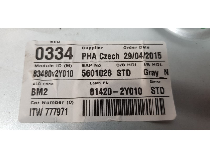 Recambio de elevalunas trasero derecho para hyundai ix35 comfort 2wd referencia OEM IAM 834802Y010  