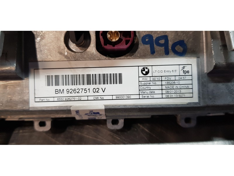 Recambio de pantalla multifuncion para bmw serie 1 lim. (f20) 118d xdrive referencia OEM IAM 65509262751 9262751 