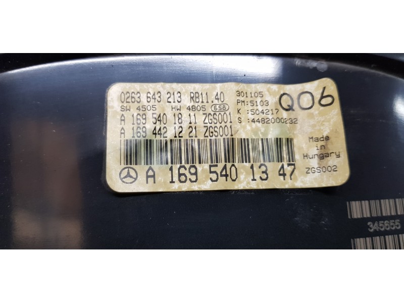 Recambio de cuadro instrumentos para mercedes clase a (w169) a 150 (169.031) referencia OEM IAM A1695401347   Recambio de cuadro instrumentos para mercedes clase a (w169) a 150 (169.031) referencia OEM IAM A1695401347