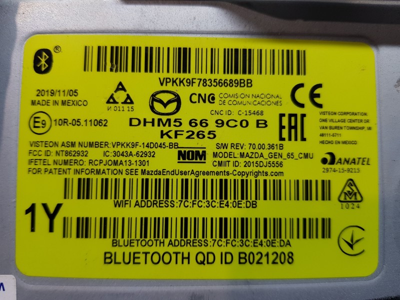 Recambio de amplificador de audio para mazda 2 lim. () origin referencia OEM IAM DHM5669C0B  