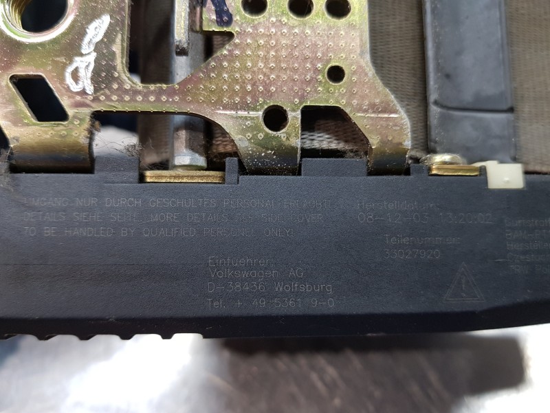 Recambio de cinturon seguridad delantero derecho para volkswagen t5 transporter/furgoneta kombi referencia OEM IAM 7H5857806DRAG