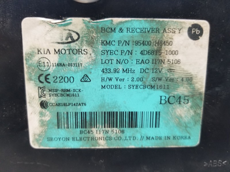 Recambio de modulo confort para kia stonic (ybcuv) eco dynamic referencia OEM IAM 95400H8450  