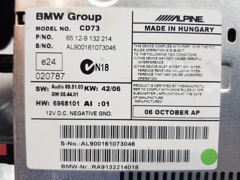 Recambio de sistema audio / radio cd para bmw serie 1 berlina (e81/e87) 116i referencia OEM IAM 65129132214 9132214 