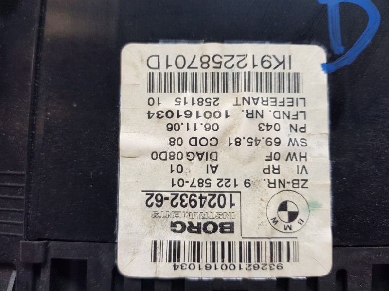 Recambio de cuadro instrumentos para bmw serie 1 berlina (e81/e87) 116i referencia OEM IAM 62109283793 9122587  Recambio de cuadro instrumentos para bmw serie 1 berlina (e81/e87) 116i referencia OEM IAM 62109283793 9122587