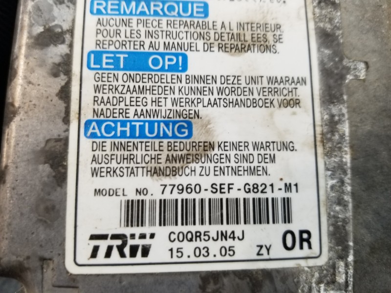 Recambio de centralita airbag para honda accord berlina (cl/cn) i-vtec referencia OEM IAM 77960SEFG821M1  
