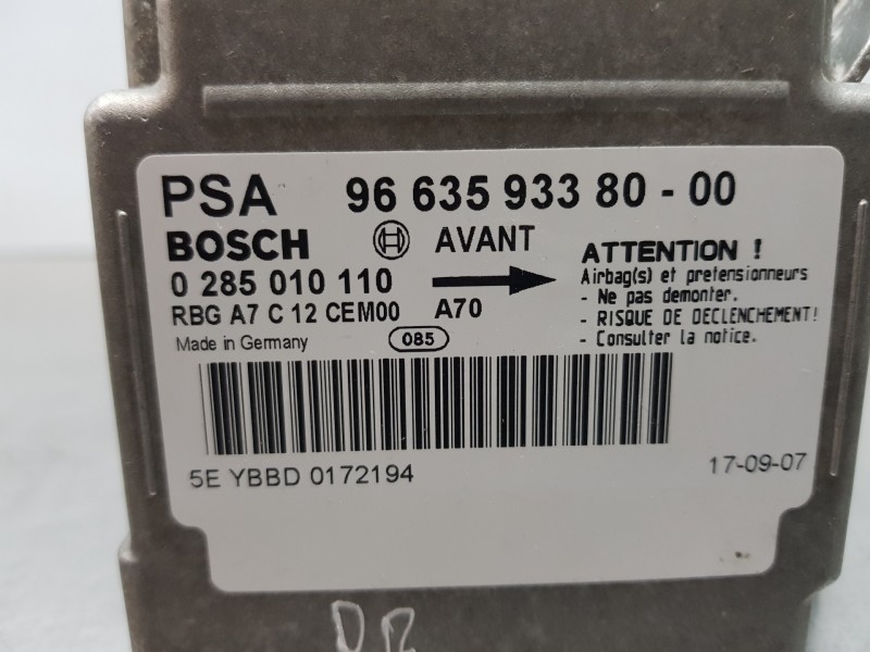 Recambio de centralita airbag para peugeot 207 confort referencia OEM IAM 9663593380 0285010110 
