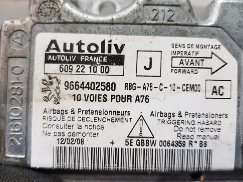 Recambio de centralita airbag para peugeot 207 cc sport referencia OEM IAM 9664402580  