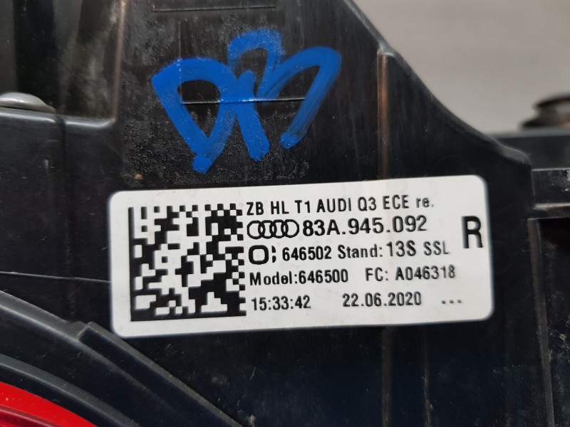Recambio de piloto trasero derecho para audi q3 sportback (f3n) s line referencia OEM IAM 83A945092  
