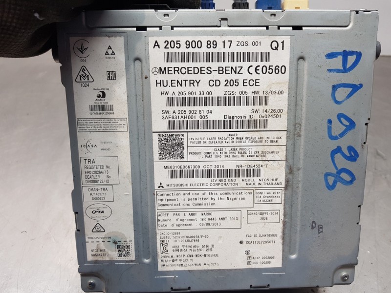 Recambio de sistema audio / radio cd para mercedes clase c (w205) lim. bluetec referencia OEM IAM A2059008917  