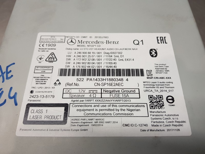 Recambio de sistema audio / radio cd para mercedes clase a (w176) design referencia OEM IAM A2469008819  