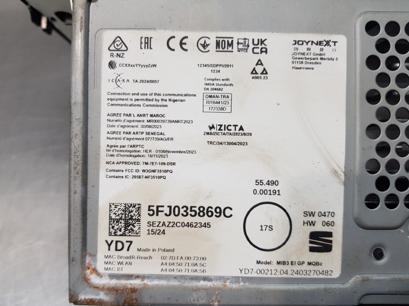 Recambio de pantalla multifuncion para seat arona style referencia OEM IAM 5FJ035869C  