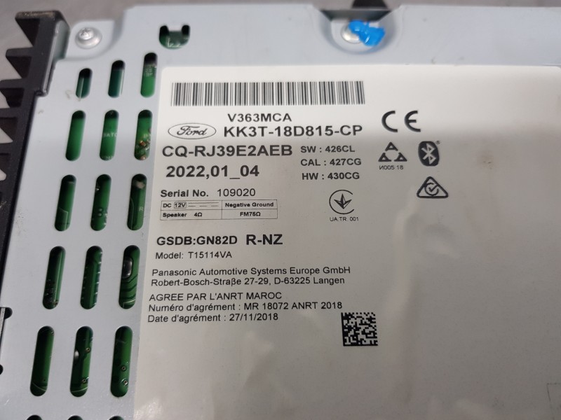 Recambio de sistema audio / radio cd para ford transit custom kasten custom referencia OEM IAM KK3T18D815CP  