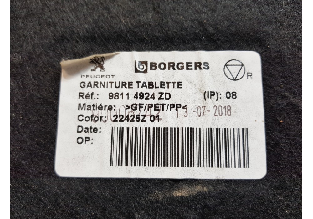 Recambio de bandeja trasera para peugeot 3008 active referencia OEM IAM 98114924ZD   Recambio de bandeja trasera para peugeot 3008 active referencia OEM IAM 98114924ZD