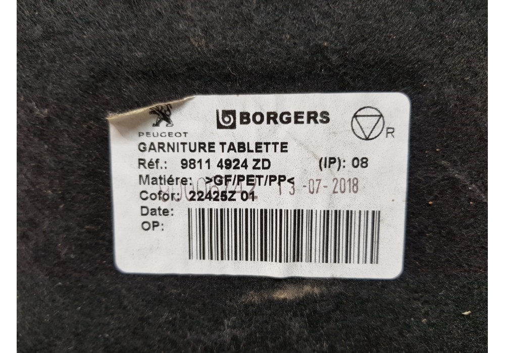 Recambio de bandeja trasera para peugeot 308 sw style referencia OEM IAM 98114924ZD   Recambio de bandeja trasera para peugeot 308 sw style referencia OEM IAM 98114924ZD