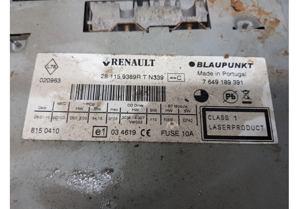 Recambio de sistema audio / radio cd para renault megane iii berlina 5 p authentique referencia OEM IAM 281159389R   Recambio de sistema audio / radio cd para renault megane iii berlina 5 p authentique referencia OEM IAM 281159389R