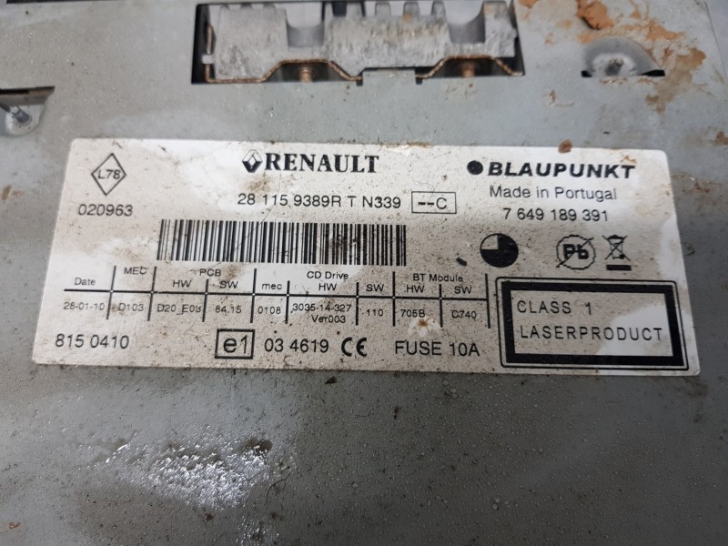 Recambio de sistema audio / radio cd para renault megane iii berlina 5 p authentique referencia OEM IAM 281159389R   Recambio de sistema audio / radio cd para renault megane iii berlina 5 p authentique referencia OEM IAM 281159389R