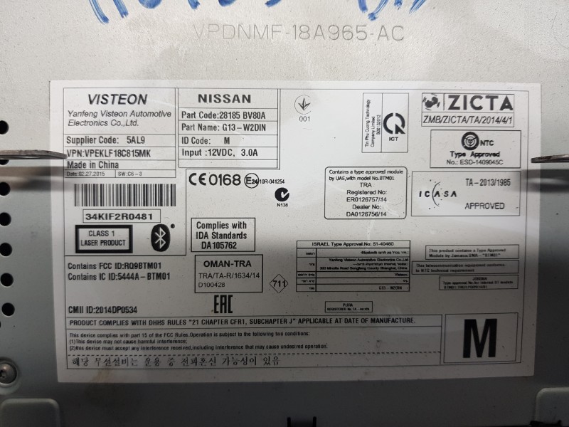 Recambio de sistema audio / radio cd para nissan juke (f15) visia referencia OEM IAM 28185BV80A  